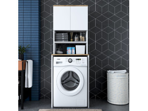 Houten wasmachinekast "Kado" - 65 x 60 x 183 cm - Wit 2