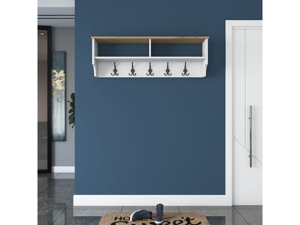 Houten kapstok "Pino" - 120 x 22 x 37 cm - Wit