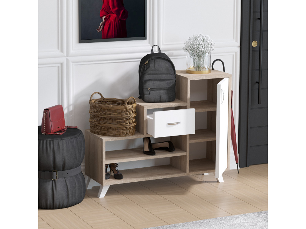 Retro" houten schoenenkast - 90 x 33 x 77 cm - Beige