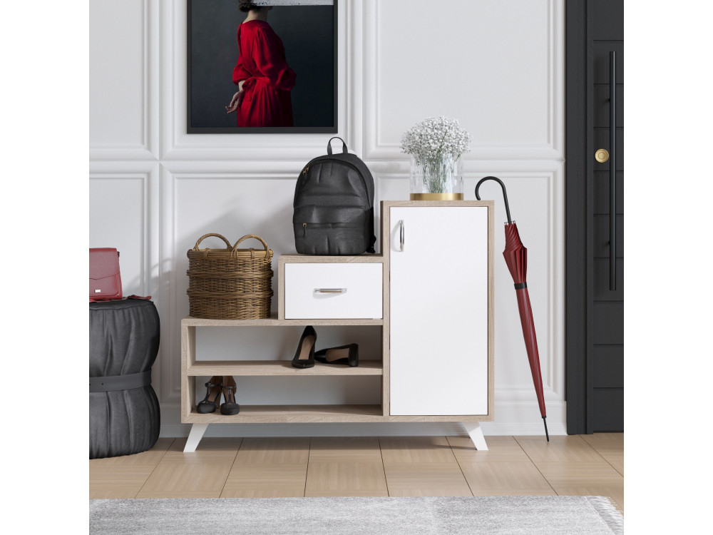 Retro" houten schoenenkast - 90 x 33 x 77 cm - Beige