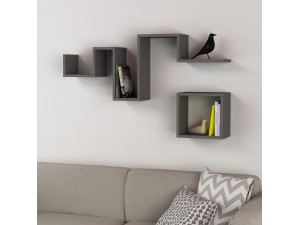 Houten wandplank "Follow" - 116 x 20 x 45 cm - Antracietgrijs 2