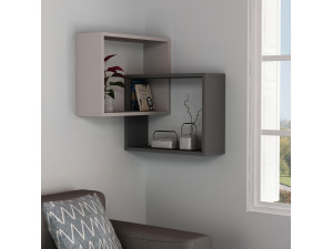 Set van 2 houten hoekwandplanken "Ring" - 68 x 60 x 68 cm - Licht mokkabruin 2