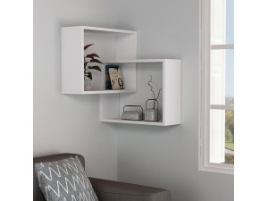 Set van 2 houten hoekwandplanken "Ring" - 68 x 60 x 68 cm - Wit 2