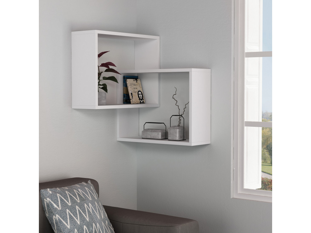 Set van 2 houten hoekwandplanken "Ring" - 68 x 60 x 68 cm - Wit