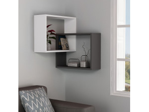 Set van 2 houten hoekwandplanken "Ring" - 68 x 60 x 68 cm - Antracietgrijs 2