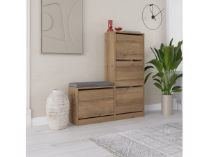 Schoenenkast "Dude" met houten zitting - 105 x 26 x 118 cm - Bruin 2