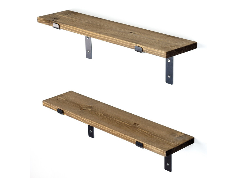 Set van 2 houten wandplanken "Looby" - 60 x 14 x 16 cm - Bruin