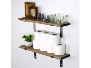 Set van 2 houten wandplanken "Looby" - 60 x 14 x 16 cm - Bruin 2