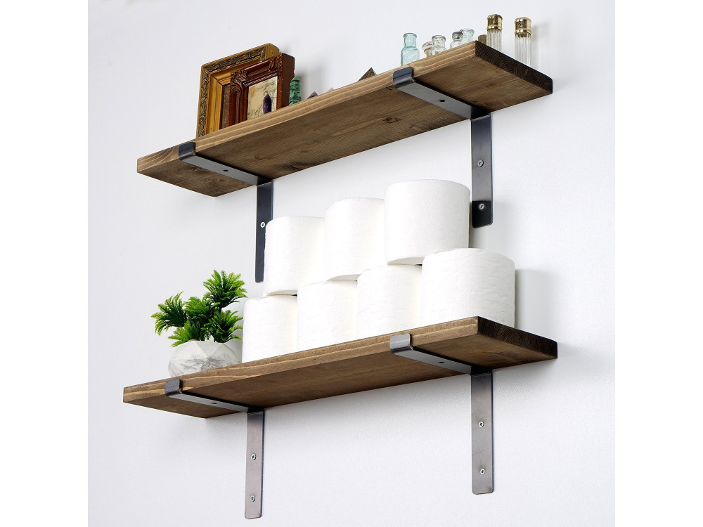 Set van 2 houten wandplanken "Looby" - 60 x 14 x 16 cm - Bruin
