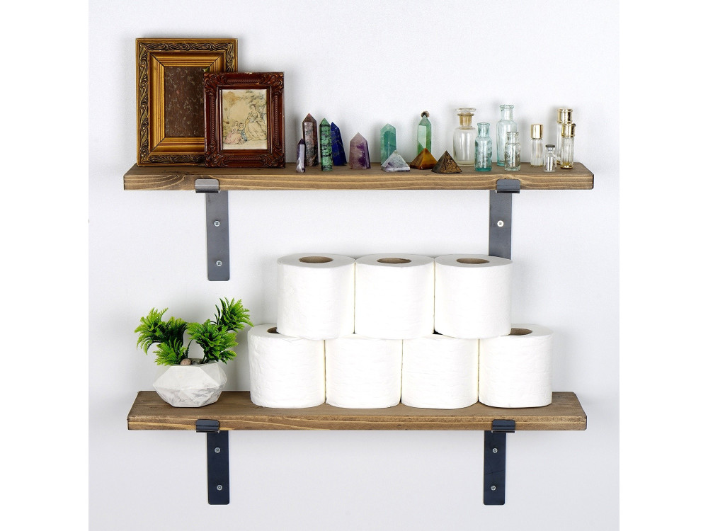 Set van 2 houten wandplanken "Looby" - 60 x 14 x 16 cm - Bruin