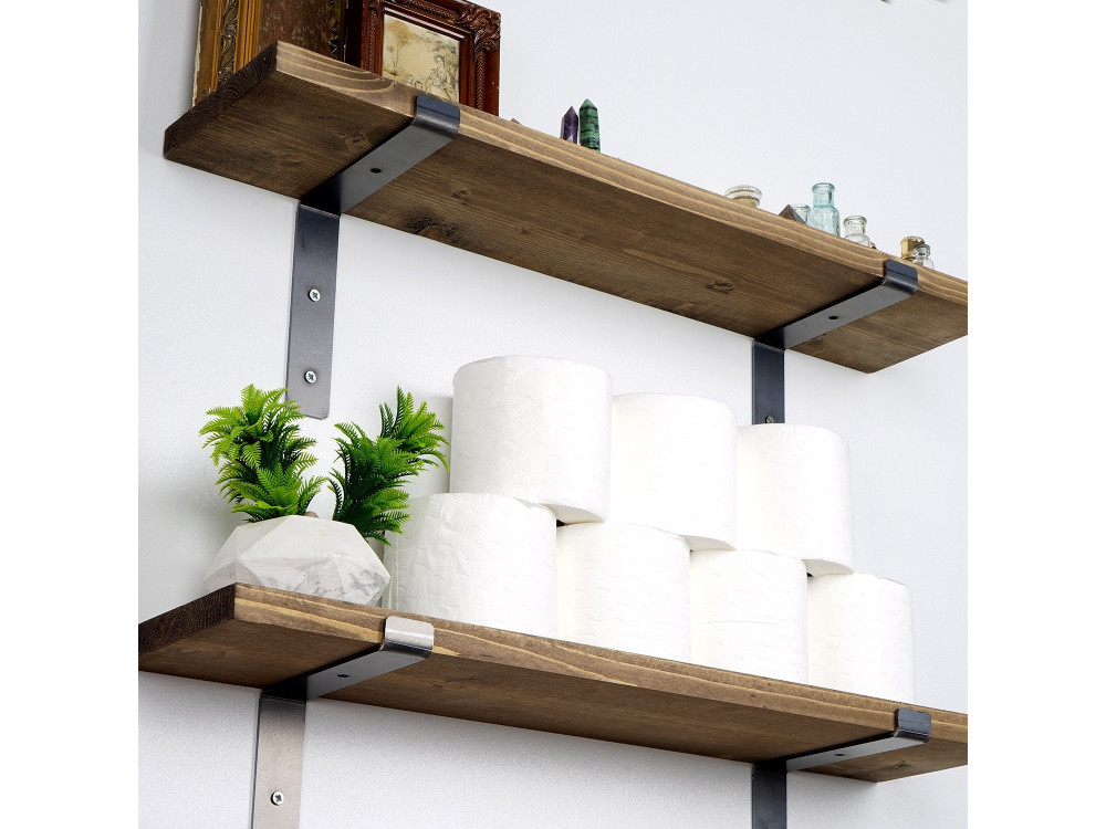Set van 2 houten wandplanken "Looby" - 60 x 14 x 16 cm - Bruin