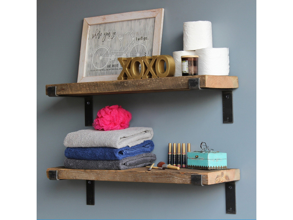 Set van 2 houten wandplanken "Looby" - 60 x 14 x 16 cm - Bruin