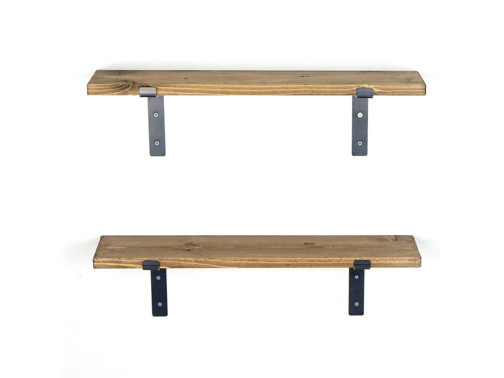 Set van 2 houten wandplanken "Looby" - 60 x 14 x 16 cm - Bruin