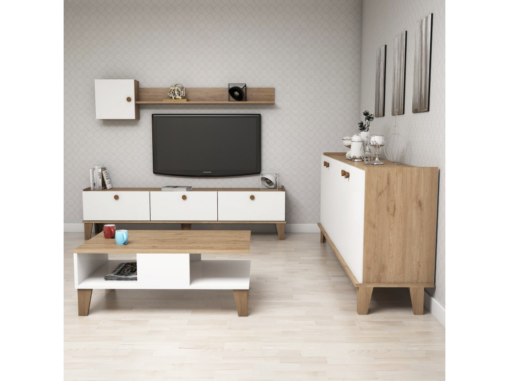 Houten loungemeubelset "Sumer" - 180 x 41 x 77 cm - Wit