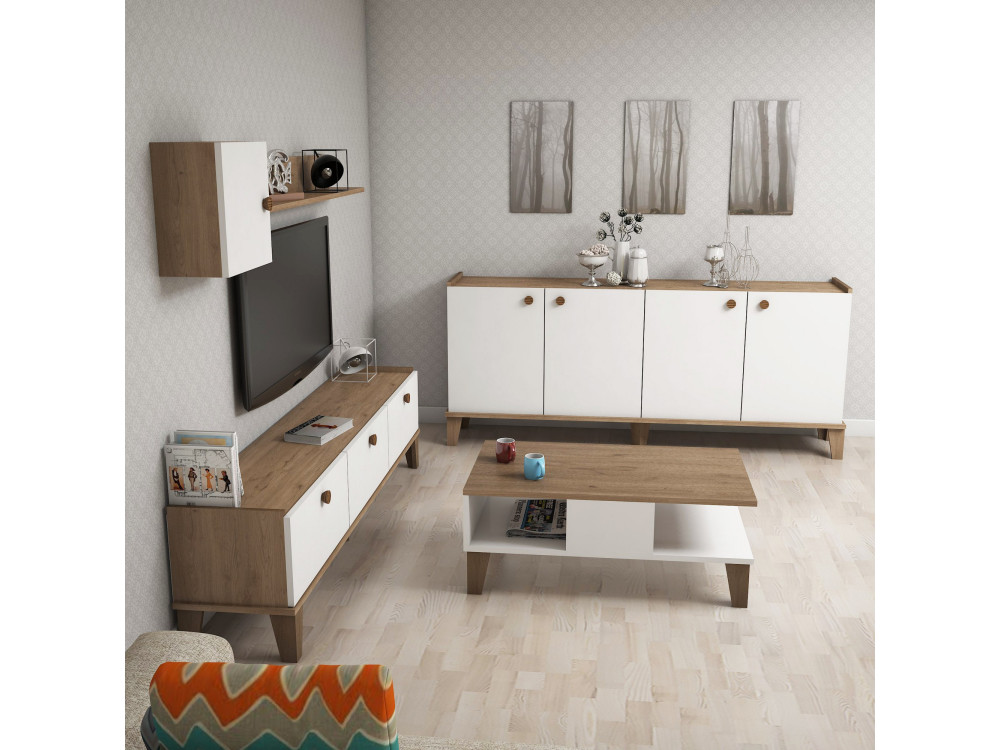 Houten loungemeubelset "Sumer" - 180 x 41 x 77 cm - Wit