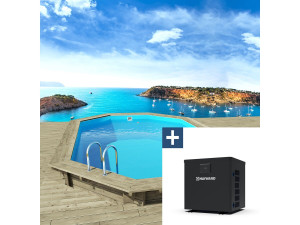 Houten zwembad "Miami 130" - 486 x 336 x 130 cm + Mini warmtepomp - Vermogen 3,5 kW