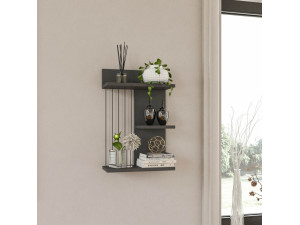 Kinik" houten wandplank - 40 x 19 x 60 cm - Antracietgrijs 2