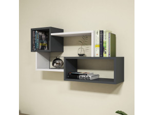 Afro" houten wandplank - 90 x 20 x 51 cm - Antraciet grijs 2
