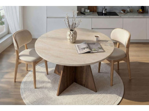 Houten eettafel "Virella" - 120 x 120 x 75 cm - Travertin 2