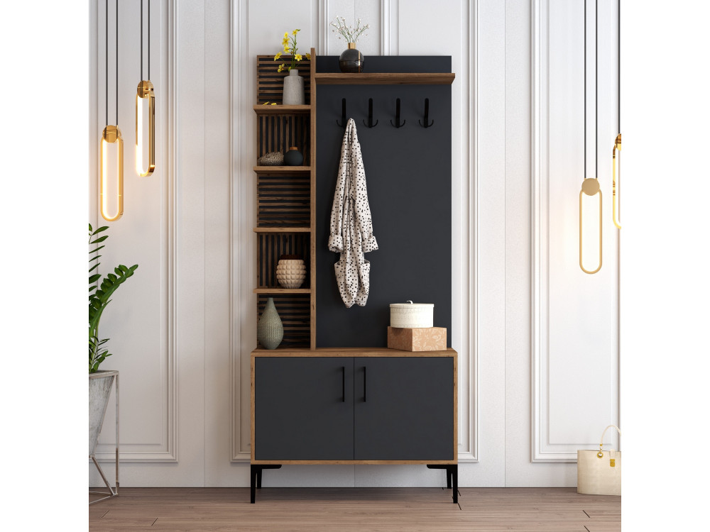 Viyana D" houten vestibule - 90 x 35 x 200 cm - Antracietgrijs