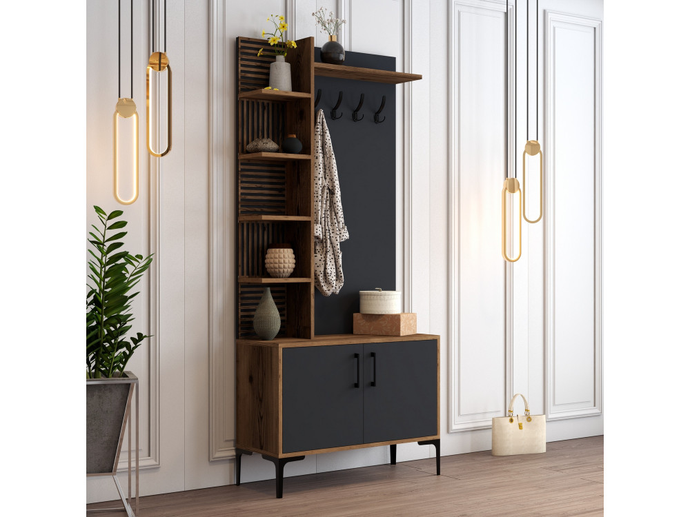 Viyana D" houten vestibule - 90 x 35 x 200 cm - Antracietgrijs