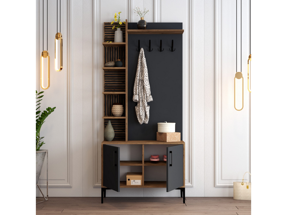 Viyana D" houten vestibule - 90 x 35 x 200 cm - Antracietgrijs