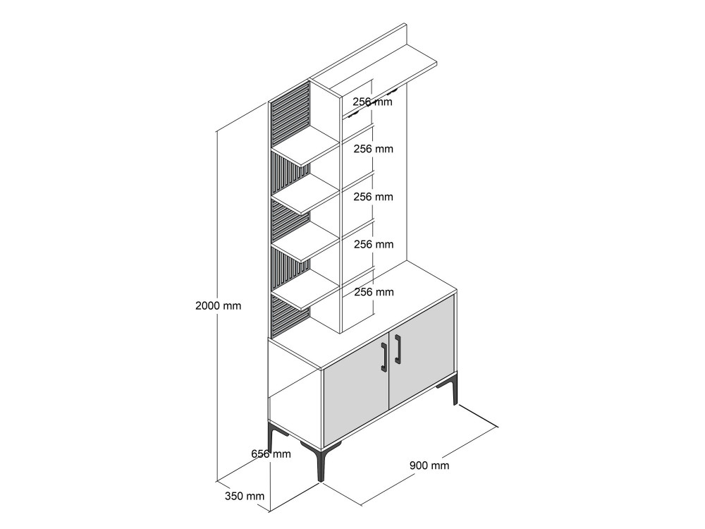 Viyana D" houten vestibule - 90 x 35 x 200 cm - Antracietgrijs
