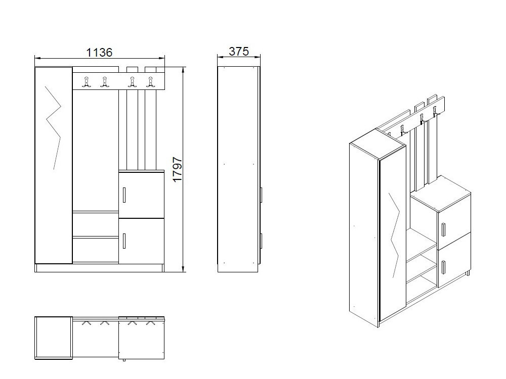 DD7" houten vestibule - 113 x 37 x 179 cm - Wit