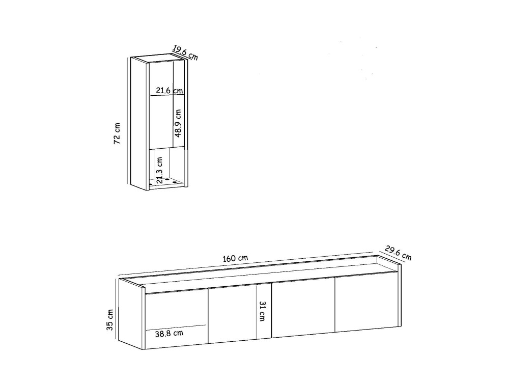 Houten TV-meubel "Sema" met wandplank - 160 x 30 x 35 cm - Travertin