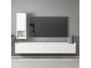 Houten TV-meubel "Sema" met wandplank - 160 x 30 x 35 cm - Wit 2
