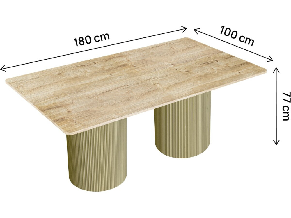 Zénith" ovale houten eettafel - 180 cm - Zitplaatsen 8 - Beige