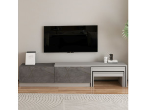 Nest" houten TV-meubel - 180 x 30 x 36 cm - Grijs 2