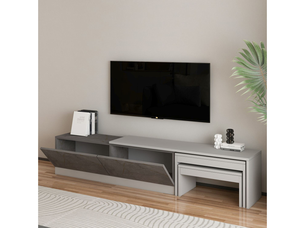 Nest" houten TV-meubel - 180 x 30 x 36 cm - Grijs