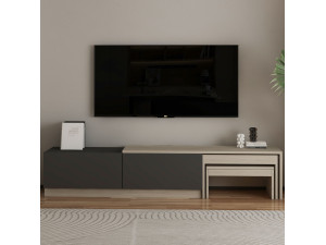 Nest" houten TV-meubel - 180 x 30 x 36 cm - Antraciet grijs 2