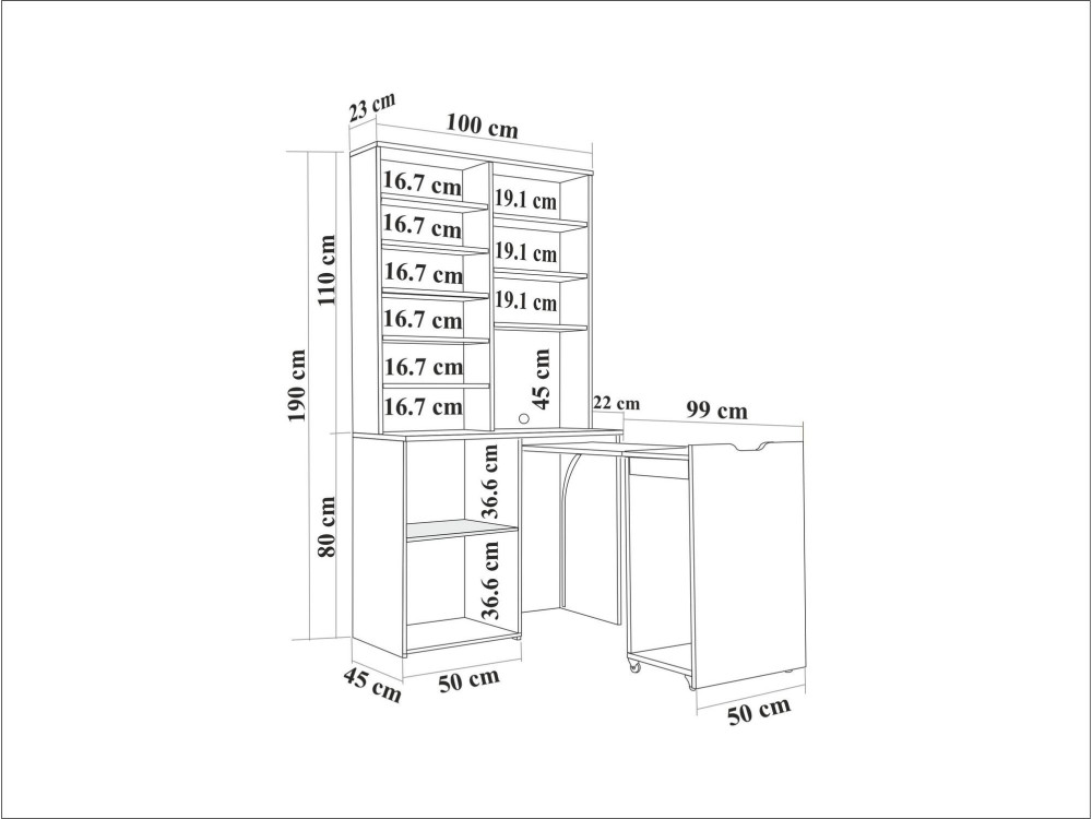 Flexa" houten koffiestandaard - 100 x 45 x 190 cm - Crème