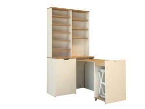 Flexa" houten vitrinekast en krukjes - 100 x 45 x 190 cm - Crème