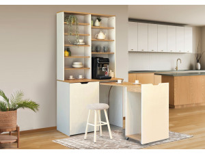 Flexa" houten vitrinekast en krukjes - 100 x 45 x 190 cm - Crème 2