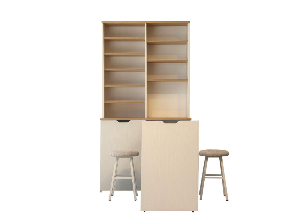 Flexa" houten vitrinekast en krukjes - 100 x 45 x 190 cm - Crème