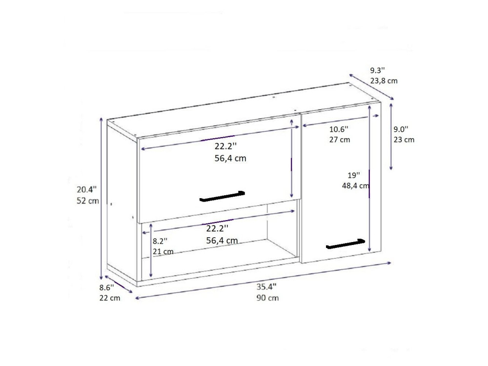 Houten dressoir "Akasya" - 90 x 24 x 52 cm - Antracietgrijs
