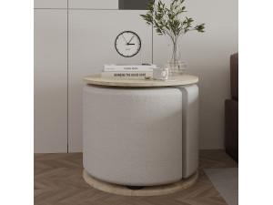 Bijzettafel "Vexana" met houten poef - 43 x 43 x 47 cm - Travertin 2