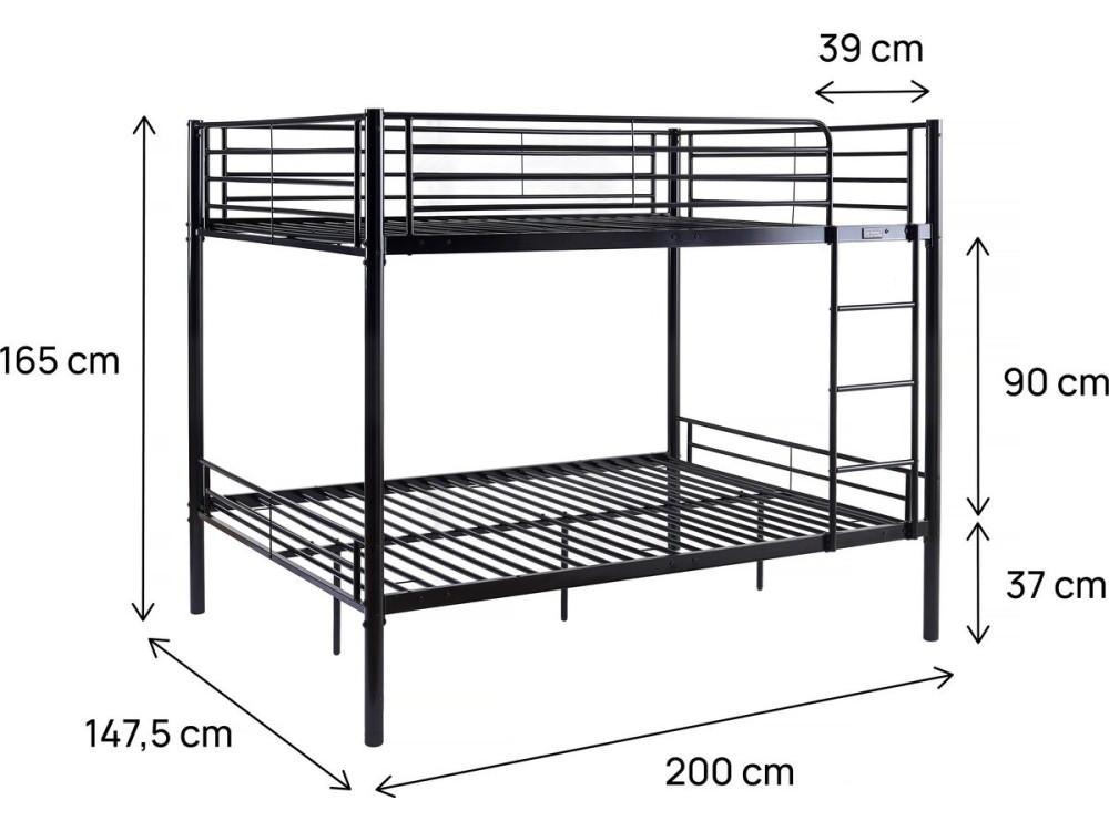 Stapelbed twee tweepersoonsbedden metaal "ADAM" - inclusief lattenbodem - 140 x 190 cm - Zwart