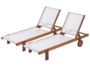 Ligbed set 2 houten ligstoelen hardhout "Saïgon" - Maple - Ecru