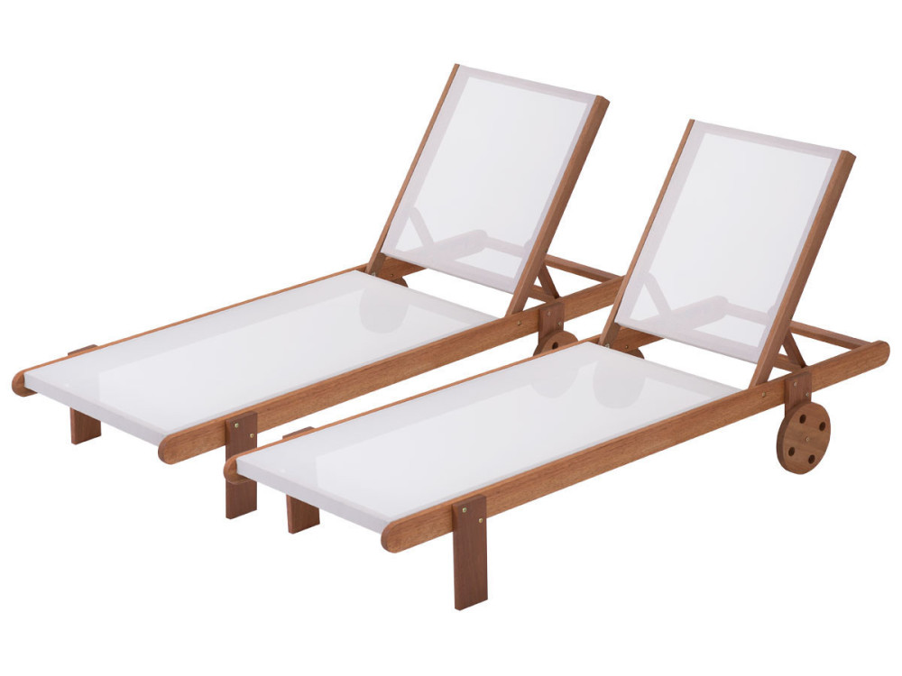 Ligbed set 2 houten ligstoelen hardhout "Saïgon" - Maple - Ecru