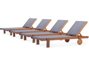 Ligbed houten ligstoel hardhout "Saïgon" - Maple - Grijs - Set 4 stuks
