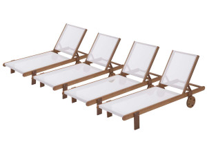 Ligbed houten ligstoel hardhout "Saïgon" - Maple - Ecru - Set 4 stuks