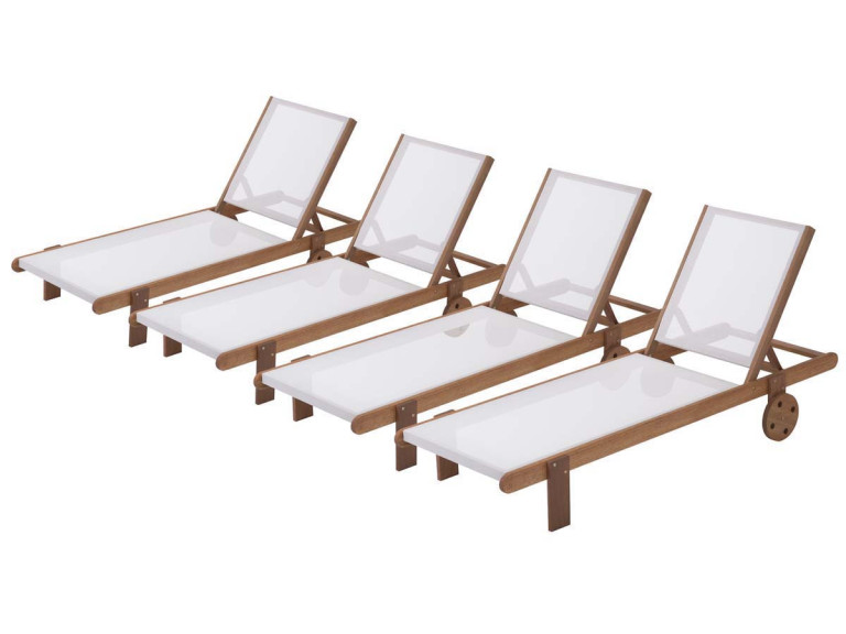 Ligbed houten ligstoel hardhout "Saïgon" - Maple - Ecru - Set 4 stuks