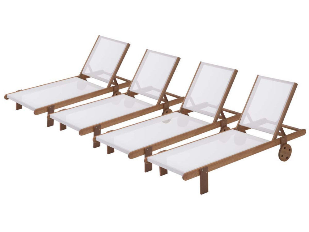 Ligbed houten ligstoel hardhout "Saïgon" - Maple - Ecru - Set 4 stuks