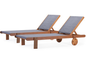 Ligbed set 2 houten ligstoelen hardhout "Saïgon" - Maple - Grijs