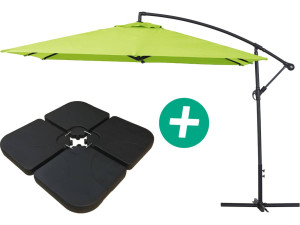 Parasol vrijhangend tuin zweefparasol Aluminium "Ilios 3" - Vierkant - 3 x 3 m - Groen - Inclusief parasolvoet tegel / parasolte