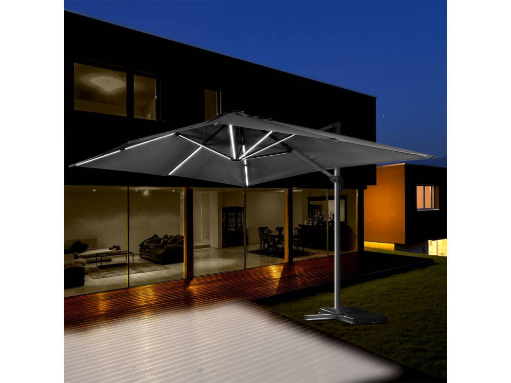 Parasol vrijhangend tuin zweefparasol led aluminium "Sun 3 Luxe" 3 x 3 m - Zwart